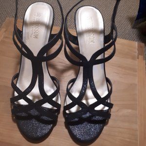 Black Metallic Glitter Heeled Sandals